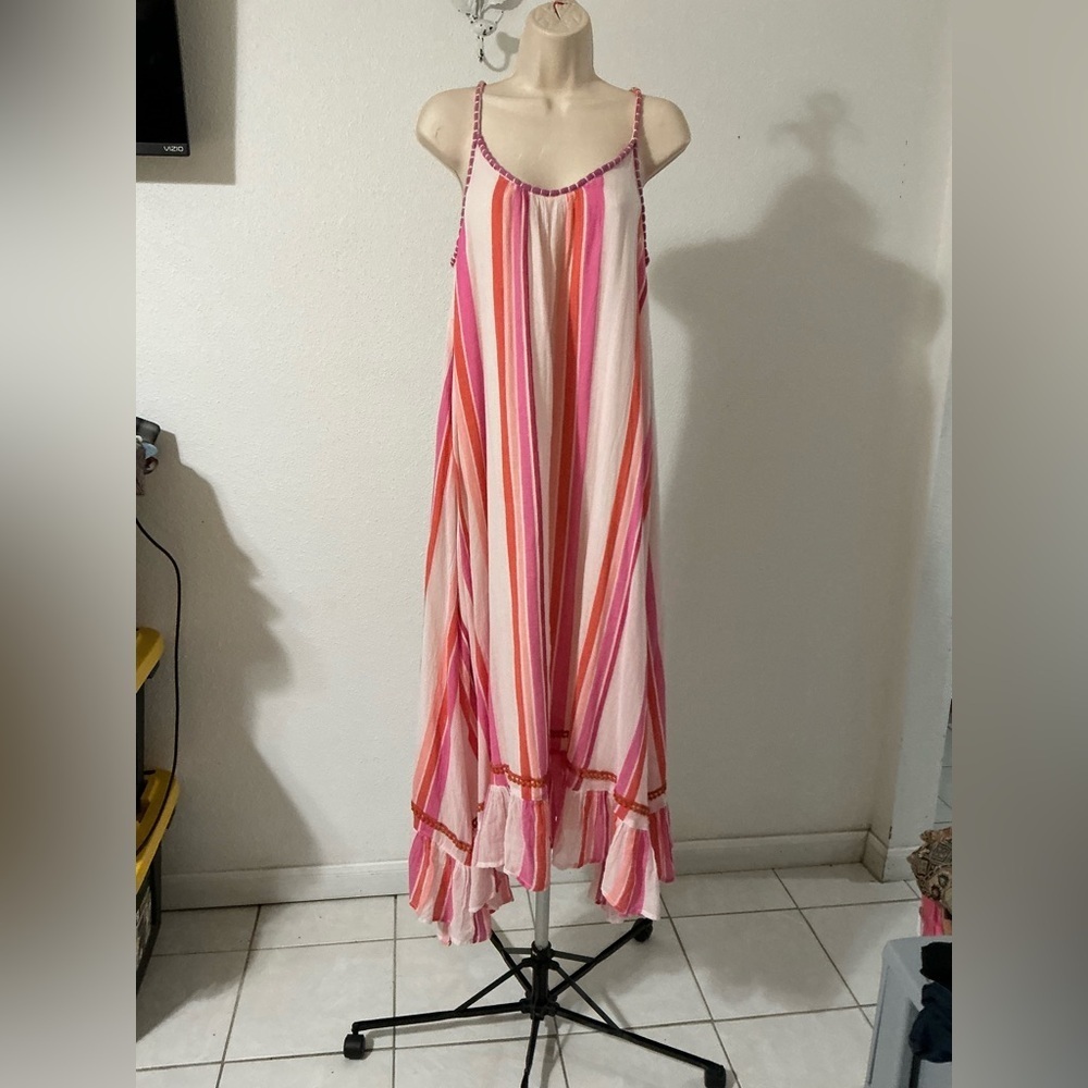 THML Elegant Pink and Orange Striped Sun Dress Small